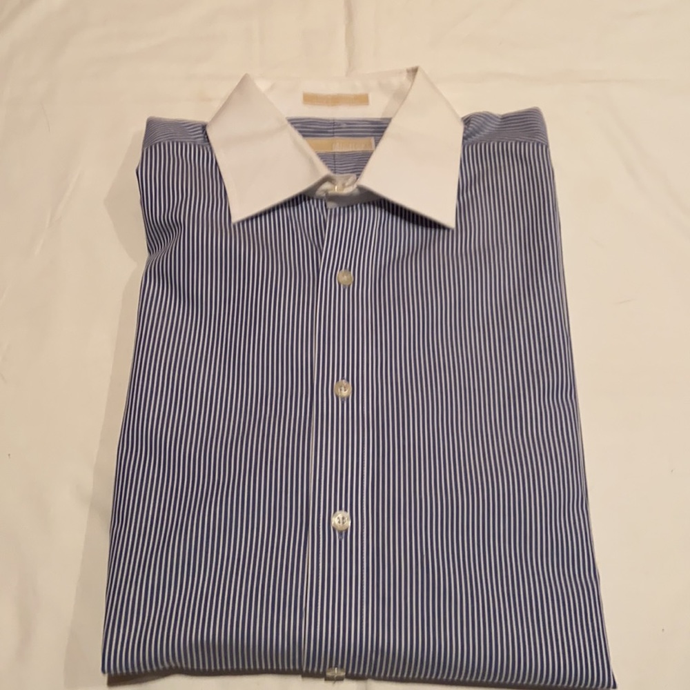 Michael Kors blue/white fine stripe button front shirt 16.5 32/33
